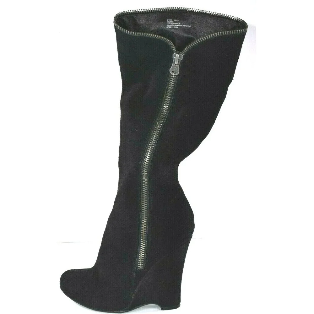 MIA Eduina Women's Black Suede Below Knee Wedge with Zipper Boots Size 8.5 M - Picture 6 of 8